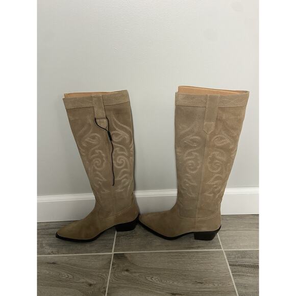 Women's Zara Cowboy Boots Knee High Brown Suede size 7.5 NWT Festival Western - Picture 4 of 8